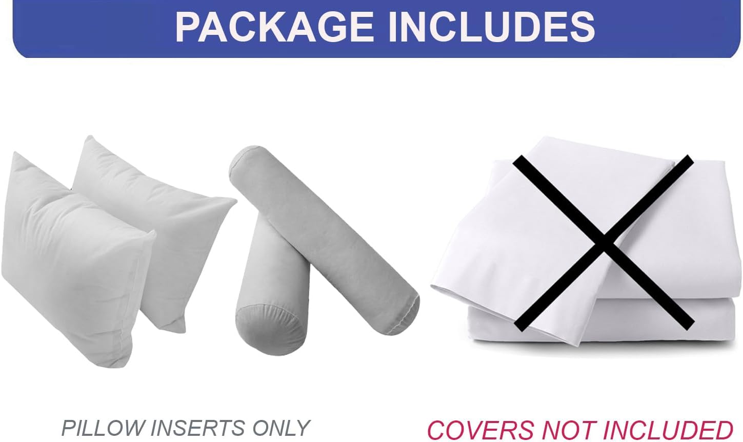 Prolinemax Style 2 Twin Size Pillow & Bolster Cushion Polyester Fiberfill Inserts for Outdoor Indoor Daybed Porch Swing Bed | Insert ONLY |