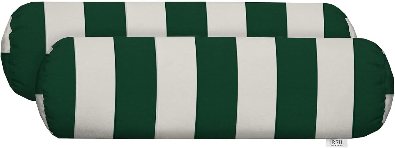 RSH Décor Neck Roll Bolster Pillows – Set of 4 | 20” x 6” | Outdoor Throw Pillows for Patio Furniture, Porch, Deck, or Poolside Chairs | Water & Fade-Resistant | Navy & White Stripe