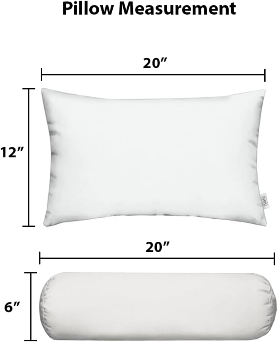 Neck Roll & Lumbar Pillows – 4 Set | 20” x 6” 20" x 12" | Indoor Outdoor Pillow for Patio, Porch, Beachhouse Decor, Lounge Chair | UV & Fade-Resistant| Black White Stripe