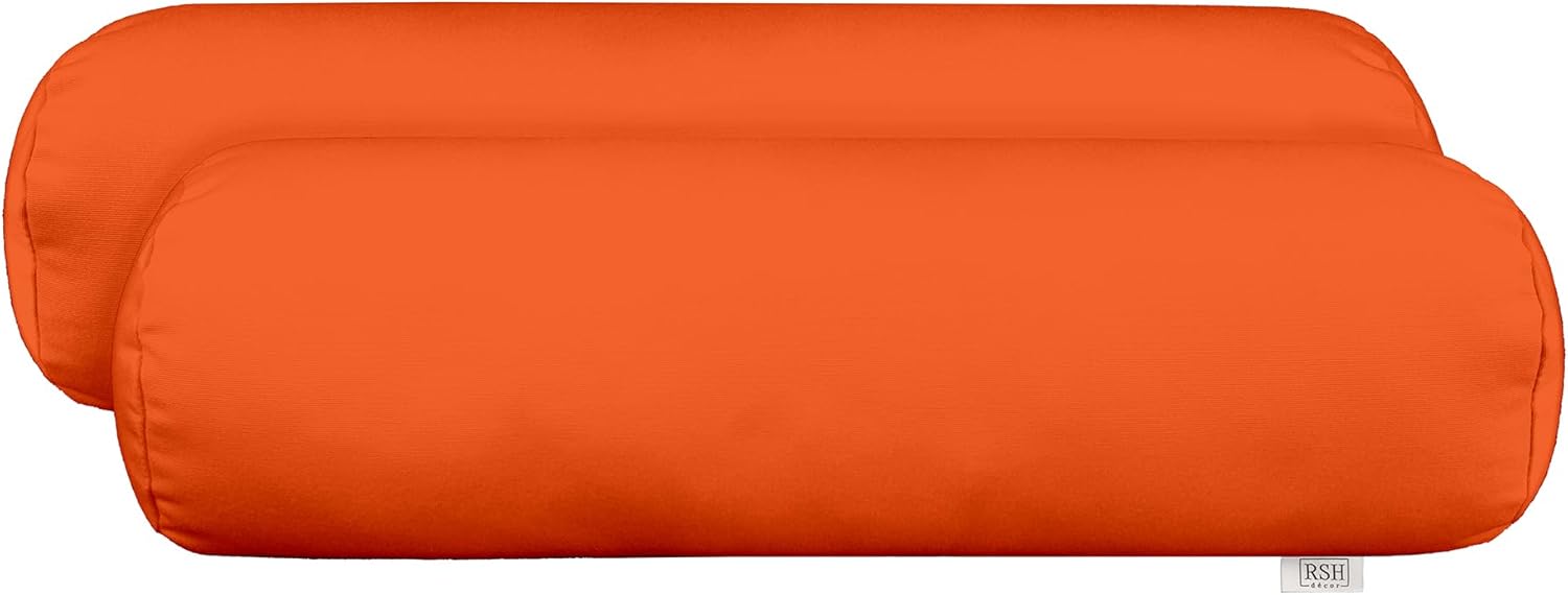 RSH Décor Sunbrella Jumbo Neck Roll Bolster Pillows – Set of 2 | 24” x 8” | Outdoor Throw Pillows for Patio Furniture, Porch, Deck, or Poolside Chairs | Waterproof & Fade-Resistant | Canvas White