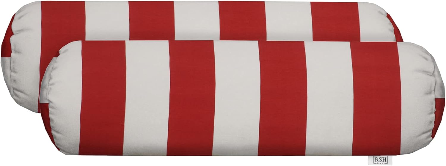 RSH Décor Neck Roll Bolster Pillows – Set of 4 | 20” x 6” | Outdoor Throw Pillows for Patio Furniture, Porch, Deck, or Poolside Chairs | Water & Fade-Resistant | Navy & White Stripe