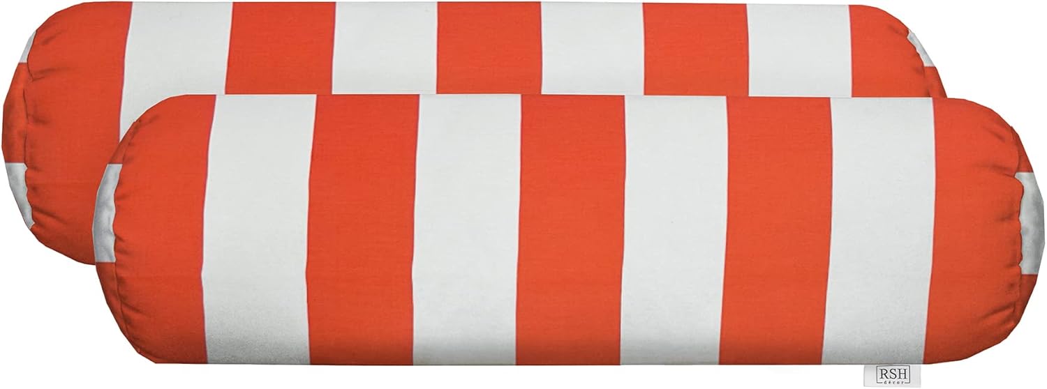 RSH Décor Neck Roll Bolster Pillows – Set of 4 | 20” x 6” | Outdoor Throw Pillows for Patio Furniture, Porch, Deck, or Poolside Chairs | Water & Fade-Resistant | Navy & White Stripe