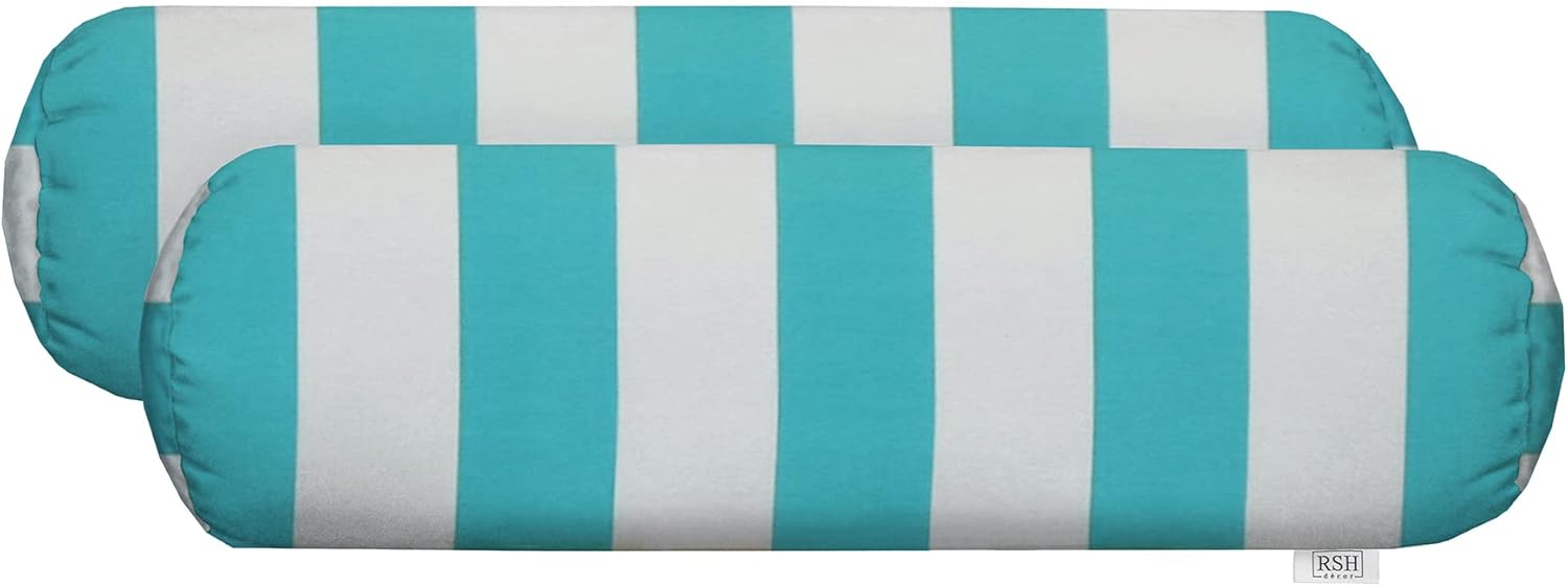 RSH Décor Neck Roll Bolster Pillows – Set of 4 | 20” x 6” | Outdoor Throw Pillows for Patio Furniture, Porch, Deck, or Poolside Chairs | Water & Fade-Resistant | Navy & White Stripe