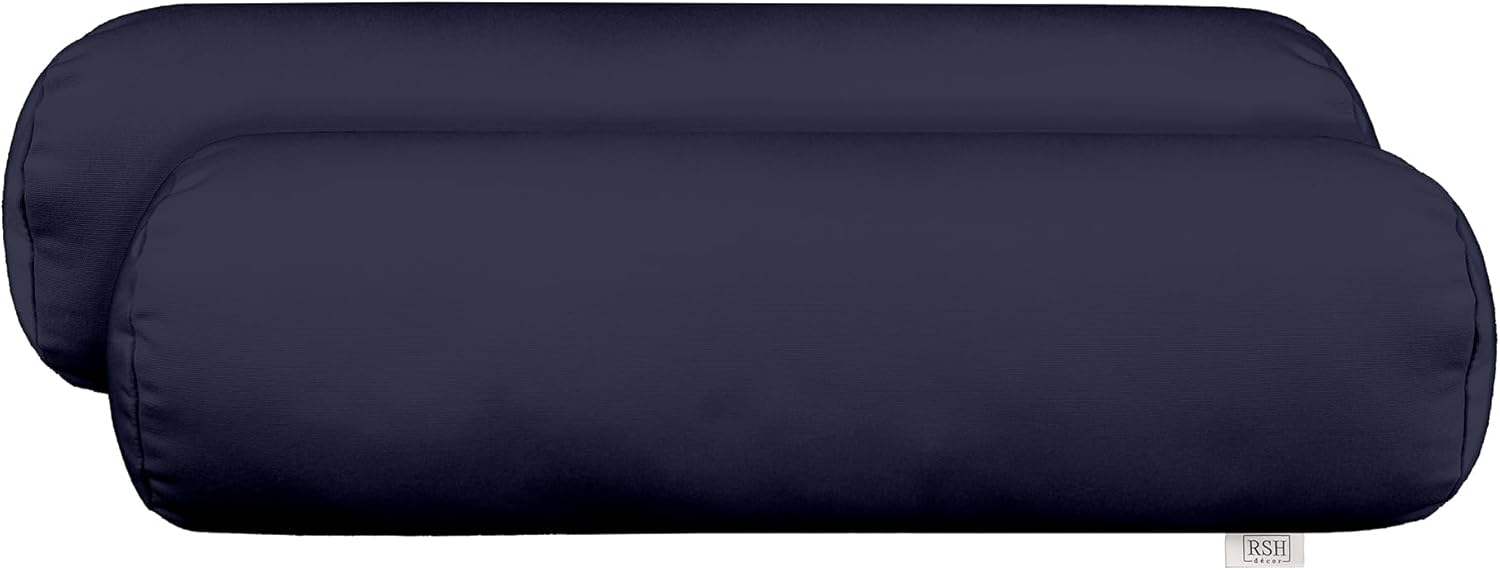 RSH Décor Sunbrella Jumbo Neck Roll Bolster Pillows – Set of 2 | 24” x 8” | Outdoor Throw Pillows for Patio Furniture, Porch, Deck, or Poolside Chairs | Waterproof & Fade-Resistant | Canvas White