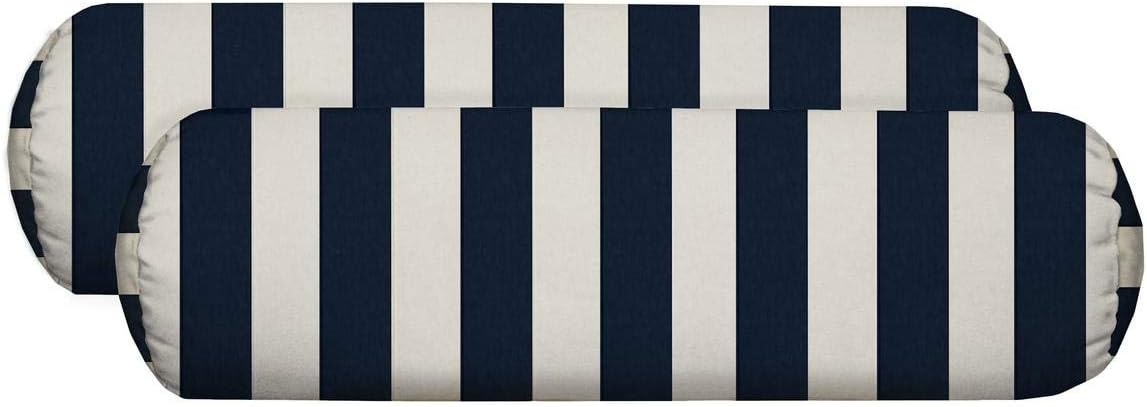 RSH Décor Neck Roll Bolster Pillows – Set of 4 | 20” x 6” | Outdoor Throw Pillows for Patio Furniture, Porch, Deck, or Poolside Chairs | Water & Fade-Resistant | Navy & White Stripe