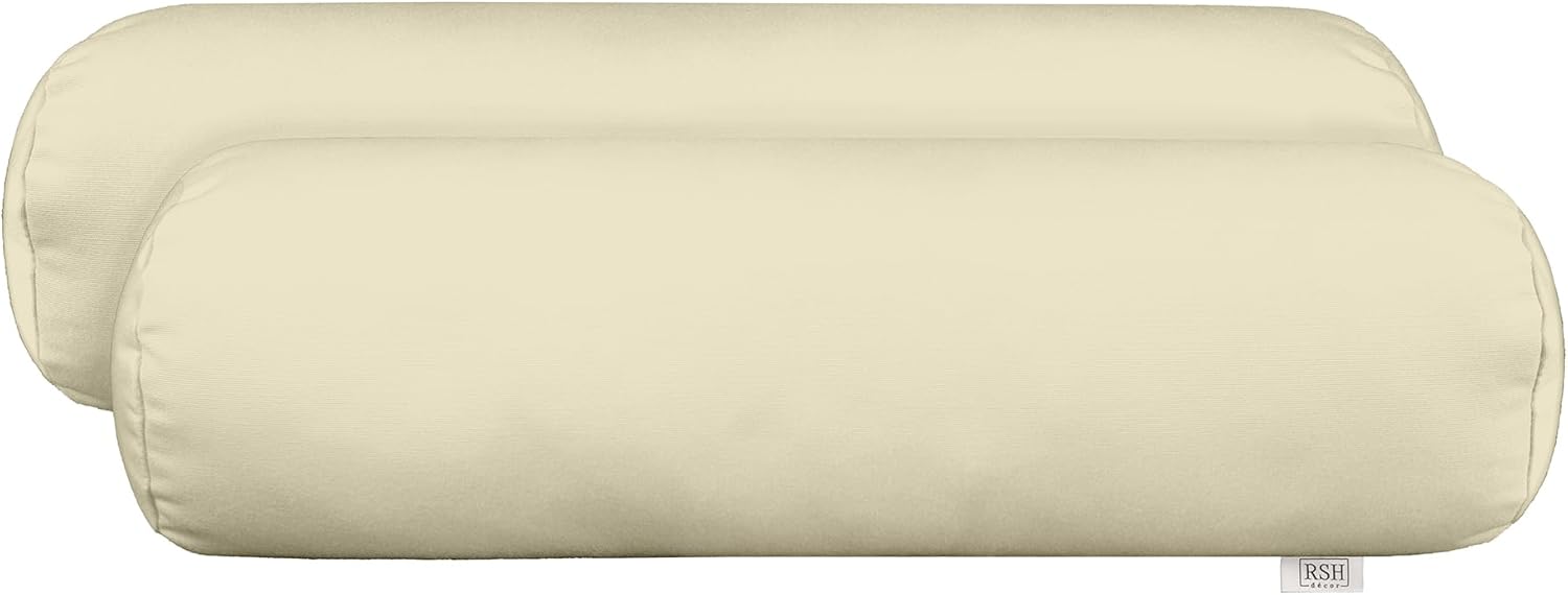 RSH Décor Sunbrella Jumbo Neck Roll Bolster Pillows – Set of 2 | 24” x 8” | Outdoor Throw Pillows for Patio Furniture, Porch, Deck, or Poolside Chairs | Waterproof & Fade-Resistant | Canvas White