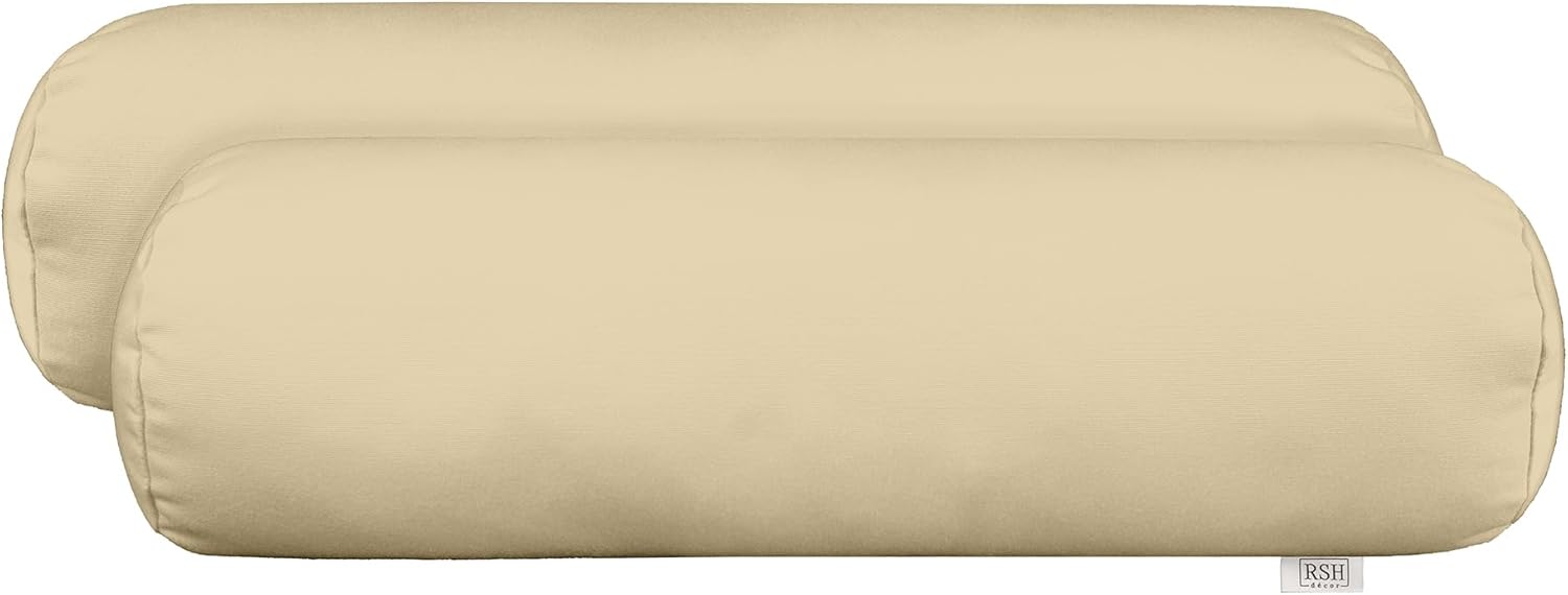 RSH Décor Sunbrella Jumbo Neck Roll Bolster Pillows – Set of 2 | 24” x 8” | Outdoor Throw Pillows for Patio Furniture, Porch, Deck, or Poolside Chairs | Waterproof & Fade-Resistant | Canvas White