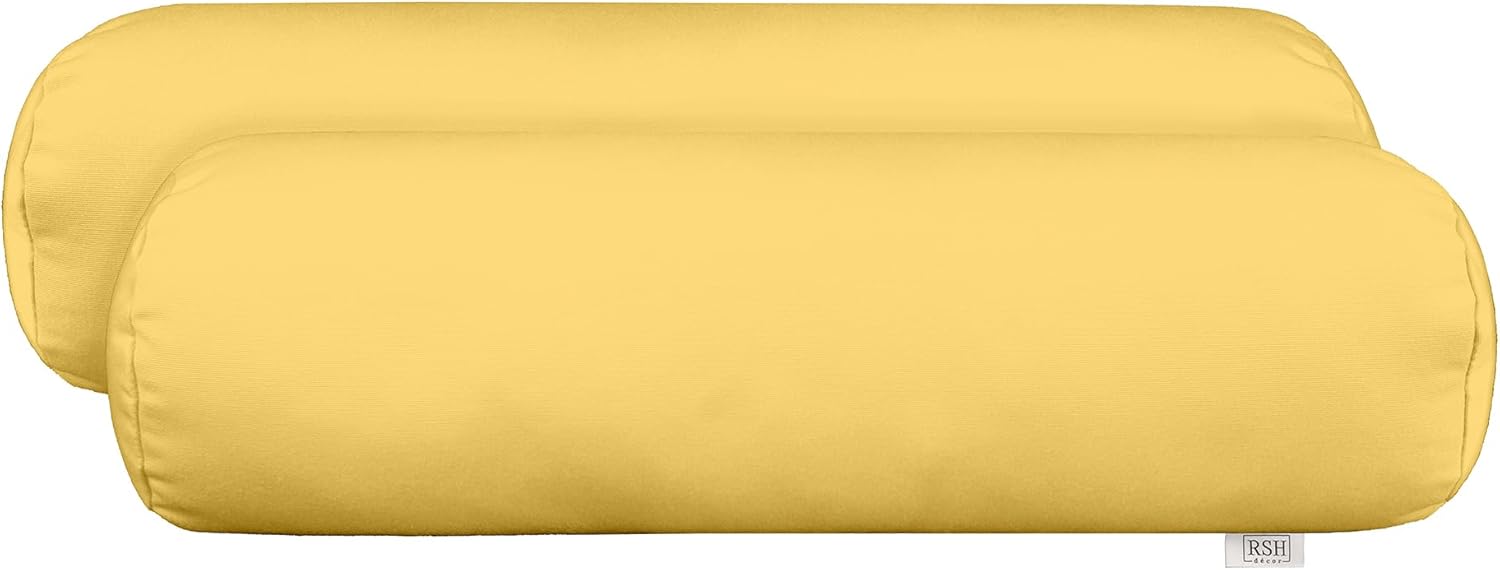 RSH Décor Sunbrella Jumbo Neck Roll Bolster Pillows – Set of 2 | 24” x 8” | Outdoor Throw Pillows for Patio Furniture, Porch, Deck, or Poolside Chairs | Waterproof & Fade-Resistant | Canvas White