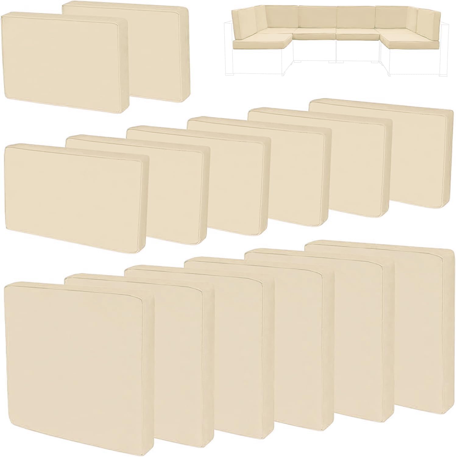 14Pieces Patio Cushion Covers Replacement Outdoor Couch Cushions Covers Splashproof Sofa Slipcovers Set with Zippers,Patio Furniture Protector Cover Only(Light Gray,25.6×25.6×3.94inches)