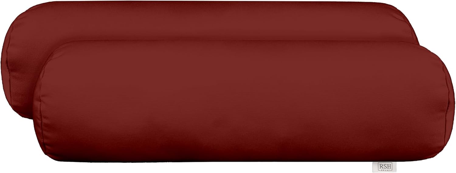 RSH Décor Sunbrella Jumbo Neck Roll Bolster Pillows – Set of 2 | 24” x 8” | Outdoor Throw Pillows for Patio Furniture, Porch, Deck, or Poolside Chairs | Waterproof & Fade-Resistant | Canvas White