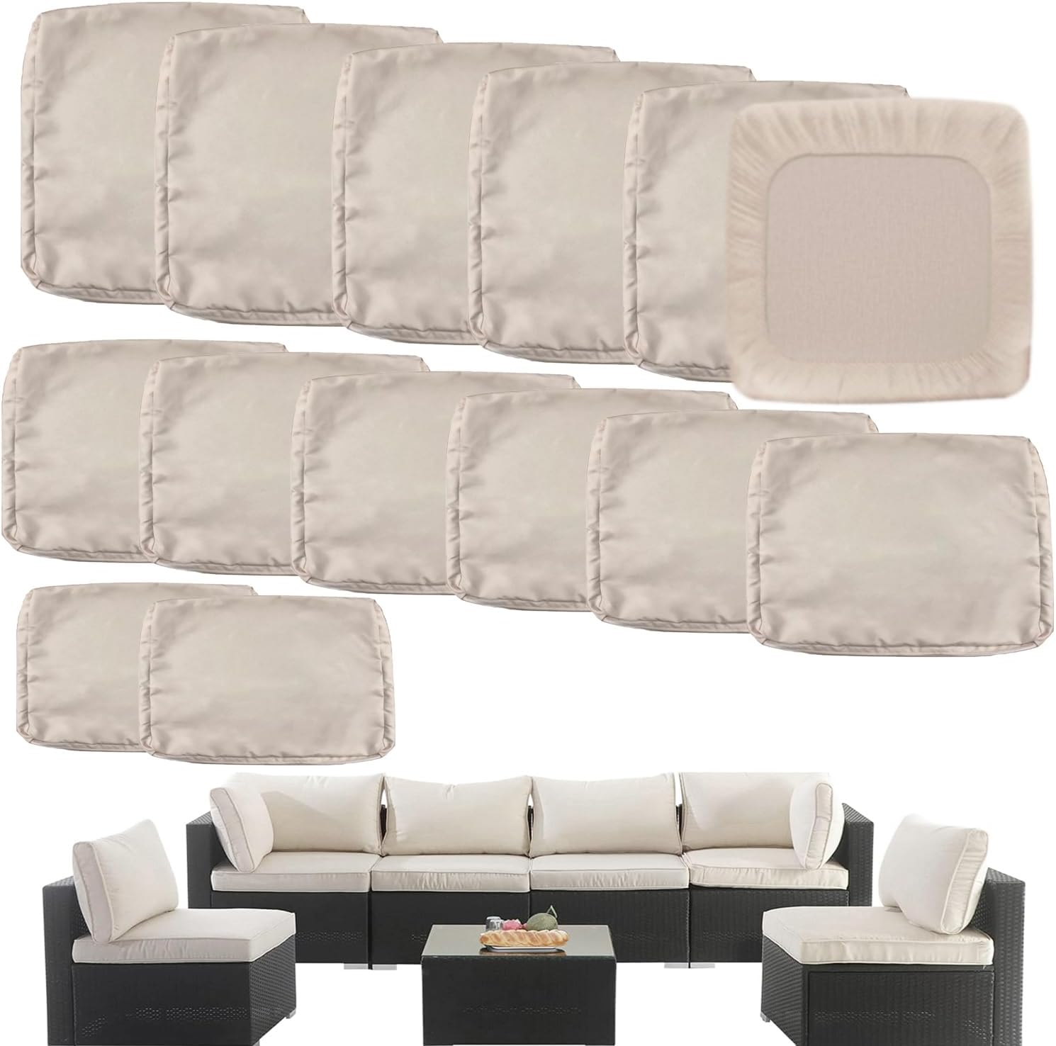 Outdoor Cushion Covers Replacement 14 Pcs Patio Cushion Covers fit for 7Pieces 6-Seater Wicker Rattan Sectional Couch Sofa Outdoor Cushion Slipcovers Set Seat and Back Cover Only, Grey