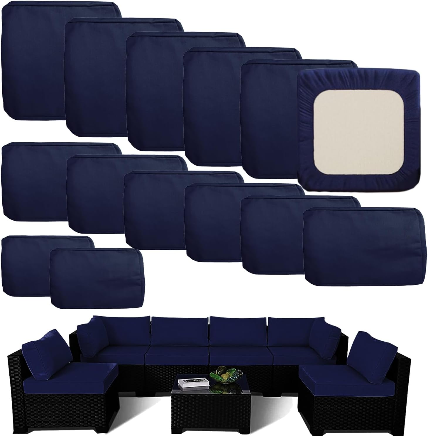 Outdoor Cushion Covers Replacement 14 Pcs Patio Cushion Covers fit for 7Pieces 6-Seater Wicker Rattan Sectional Couch Sofa Outdoor Cushion Slipcovers Set Seat and Back Cover Only, Grey