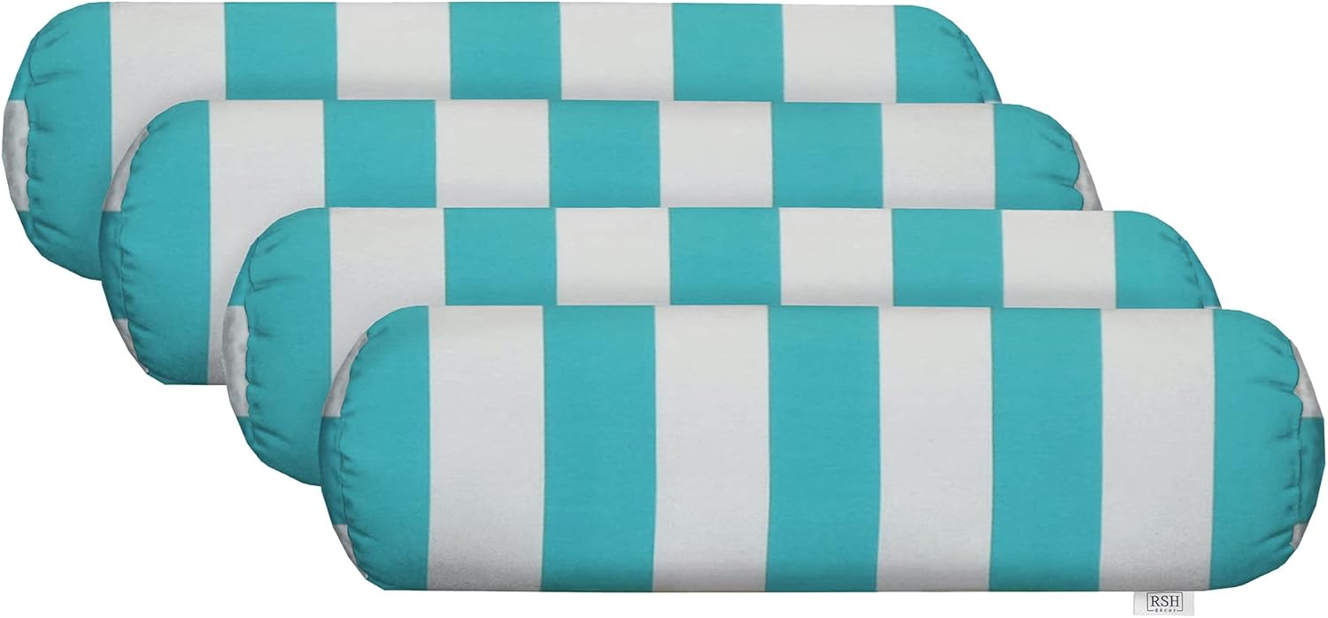 RSH Décor Neck Roll Bolster Pillows – Set of 4 | 20” x 6” | Outdoor Throw Pillows for Patio Furniture, Porch, Deck, or Poolside Chairs | Water & Fade-Resistant | Navy & White Stripe