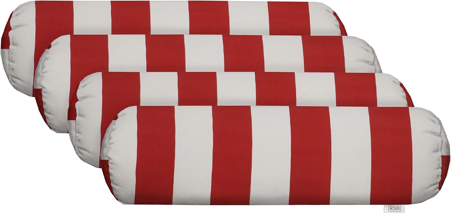 RSH Décor Neck Roll Bolster Pillows – Set of 4 | 20” x 6” | Outdoor Throw Pillows for Patio Furniture, Porch, Deck, or Poolside Chairs | Water & Fade-Resistant | Navy & White Stripe