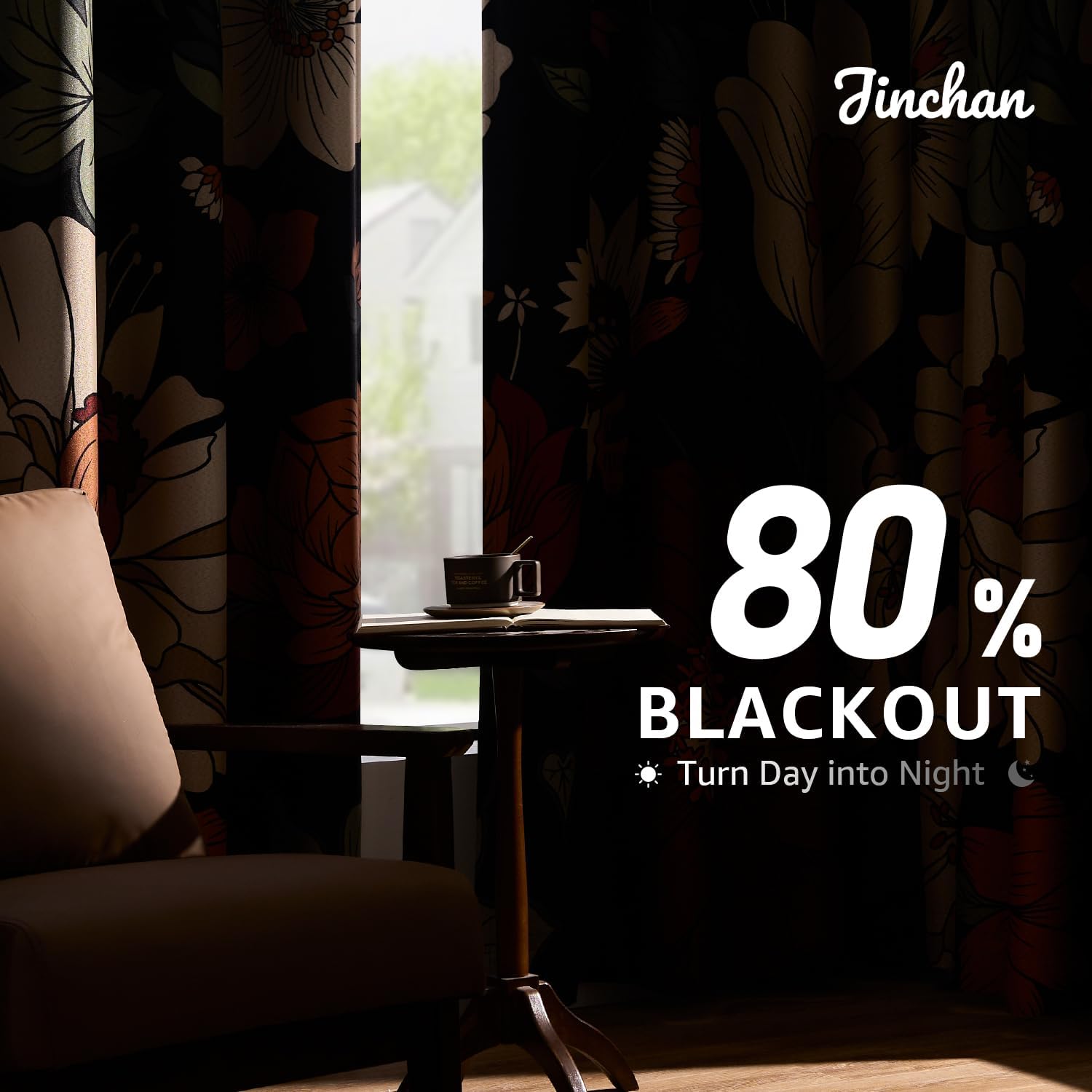 jinchan Lora Floral Curtains for Bedroom Blackout Drapes for Living Room Darkening Fabric Fall Decor Winter Vintage Flower Pattern Printed Window Curtains 84 Inches Length 2 Panels with Grommet Black