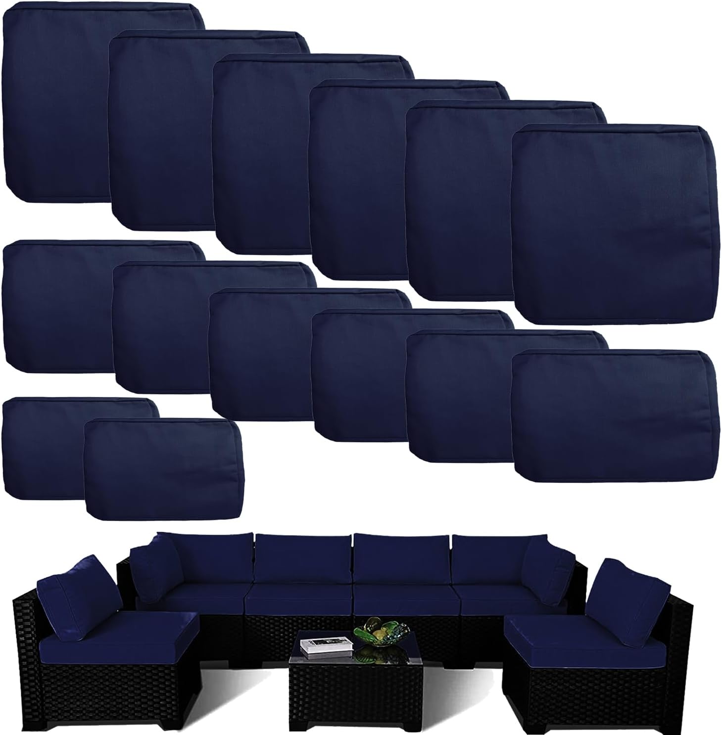 Outdoor Cushion Covers Replacement 14 Pcs Patio Cushion Covers fit for 7Pieces 6-Seater Wicker Rattan Sectional Couch Sofa Outdoor Cushion Slipcovers Set Seat and Back Cover Only, Grey