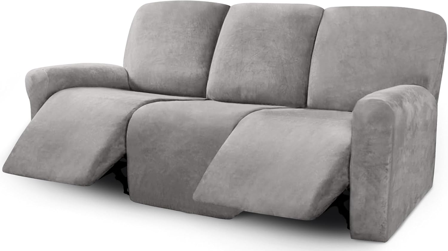 ULTICOR Velvet 8-Pieces Recliner Sofa Covers Stretch Reclining Couch Covers for 3 Cushion Reclining Sofa Slipcovers Furniture Covers Thick Soft Washable (3 Seater Recliner Cover, Dark Gray)