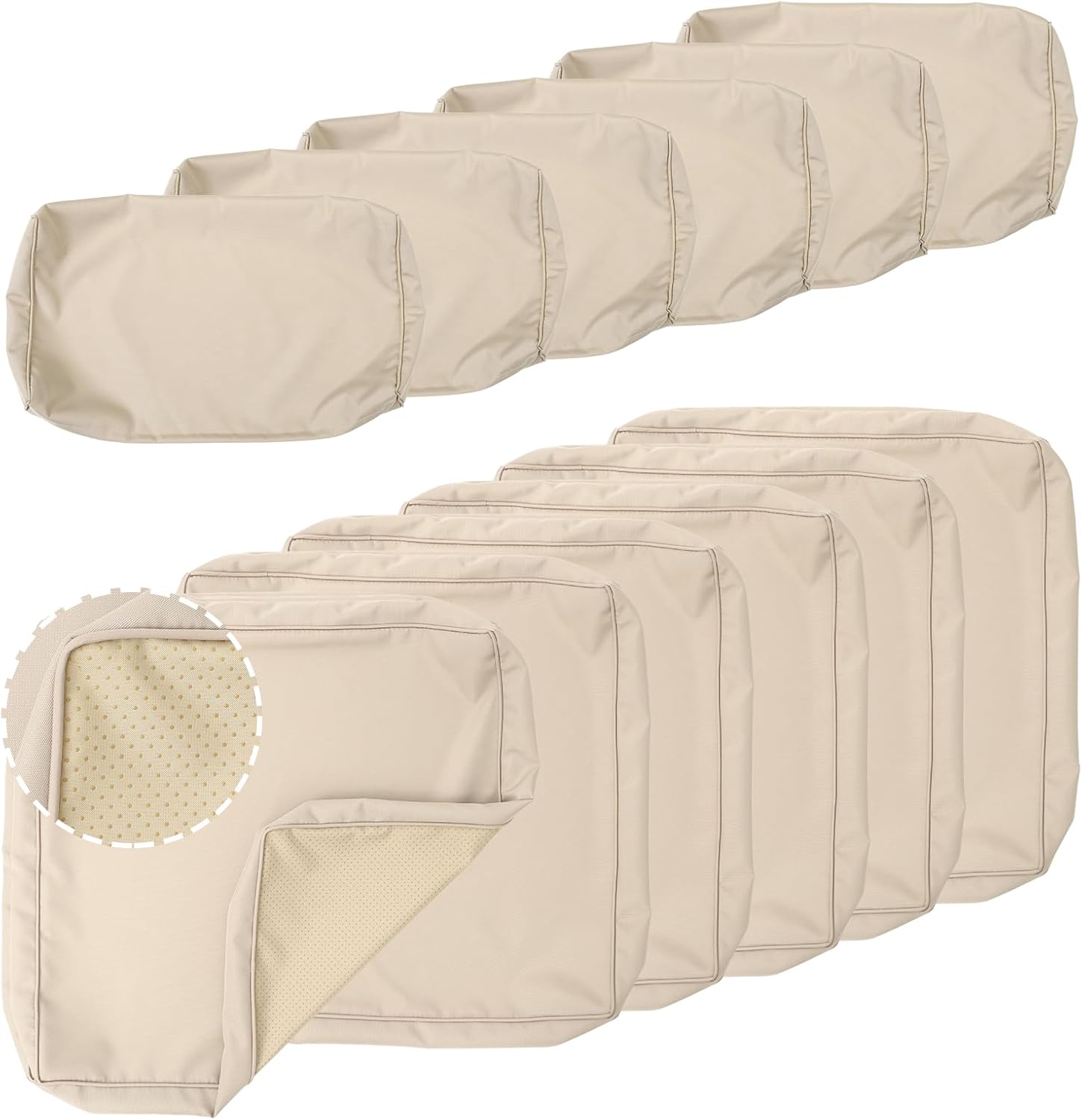 Patio Furniture Set Cushion Covers Outdoor Sectional Sofa Waterproof Square Couch Cushion Covers Outdoor Cushion Slipcovers Replacement for Outdoor Furniture, Non-Slip, Khaki
