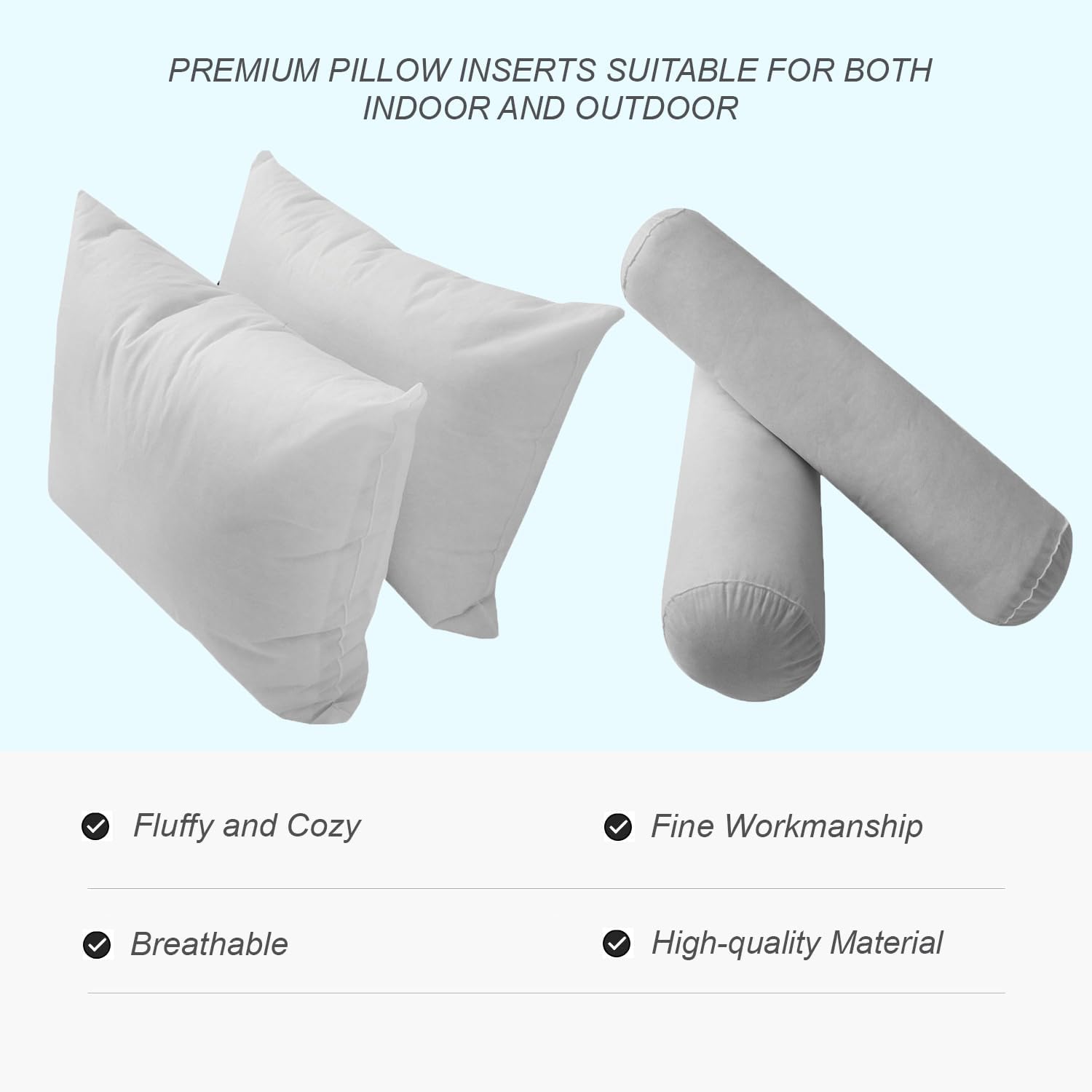 Prolinemax Style 2 Twin Size Pillow & Bolster Cushion Polyester Fiberfill Inserts for Outdoor Indoor Daybed Porch Swing Bed | Insert ONLY |