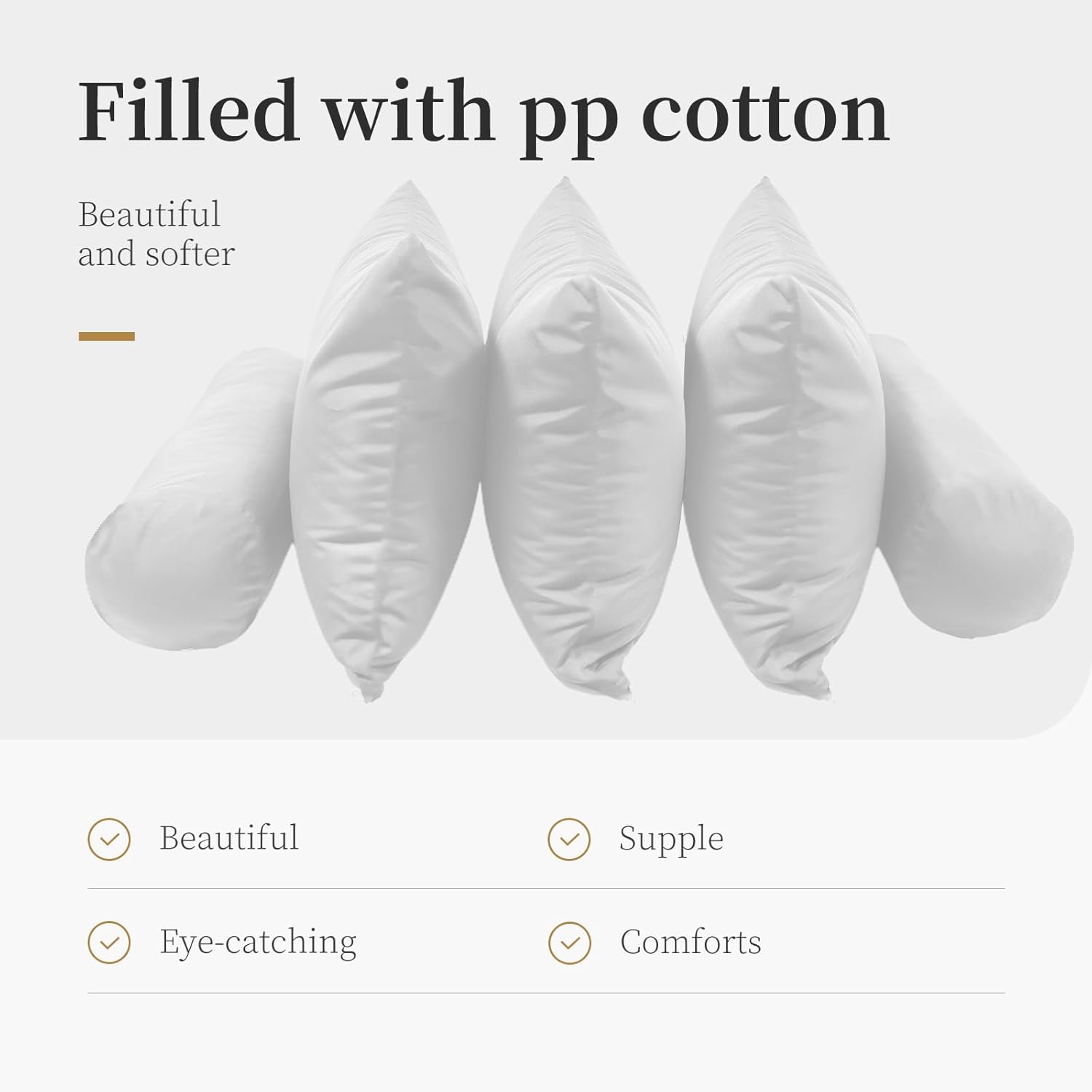 Twin Size Pillow & Bolster Cushion Polyester Fiberfill Inserts Replacement Set for Outdoor or Indoor Daybed and Porch Swing Bed, Insert ONLY (White, 24.5 * 20 * 5IN)
