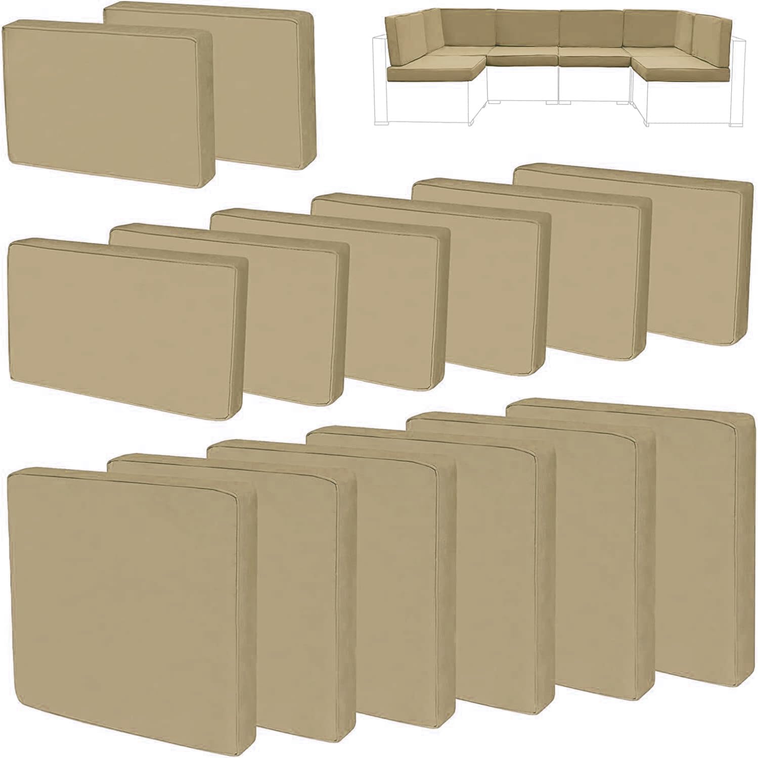 14Pieces Patio Cushion Covers Replacement Outdoor Couch Cushions Covers Splashproof Sofa Slipcovers Set with Zippers,Patio Furniture Protector Cover Only(Light Gray,25.6×25.6×3.94inches)