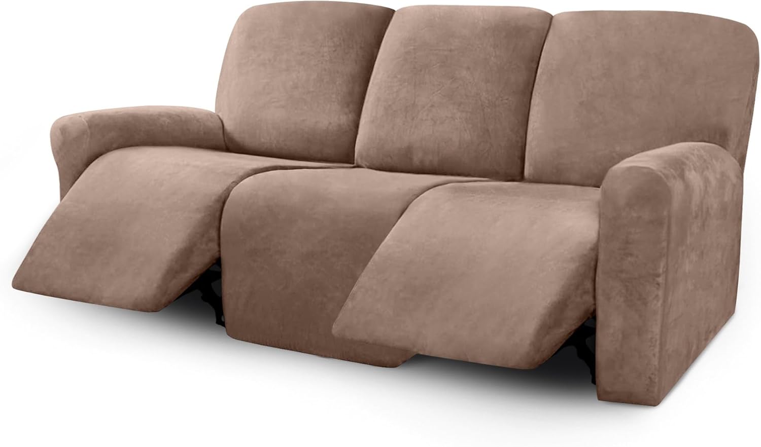ULTICOR Velvet 8-Pieces Recliner Sofa Covers Stretch Reclining Couch Covers for 3 Cushion Reclining Sofa Slipcovers Furniture Covers Thick Soft Washable (3 Seater Recliner Cover, Dark Gray)