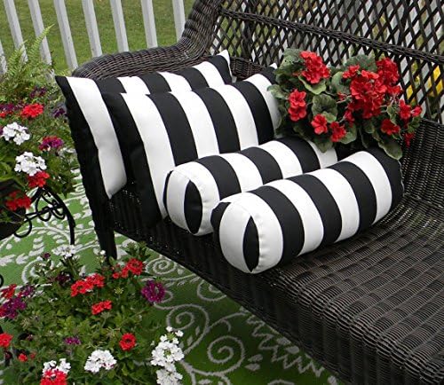 Neck Roll & Lumbar Pillows – 4 Set | 20” x 6” 20" x 12" | Indoor Outdoor Pillow for Patio, Porch, Beachhouse Decor, Lounge Chair | UV & Fade-Resistant| Black White Stripe