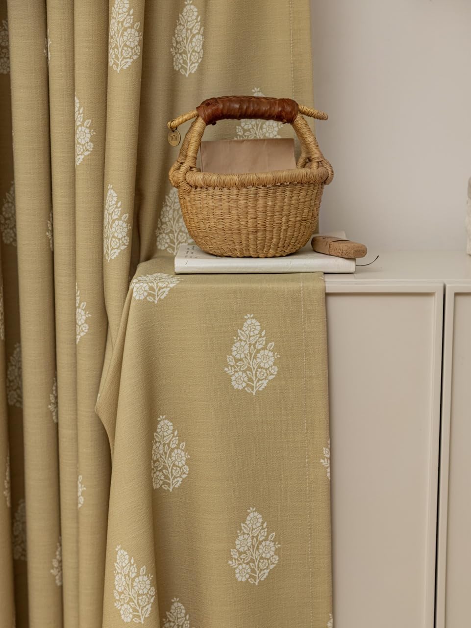 Linen Blend Pinch Pleated Curtains for Living Room, Bedroom, Dining Room - Light Filtering Curtains 2 Panels Set - Luxury and Modern Floral Printed Design - Beige White, 30" W x 96" L