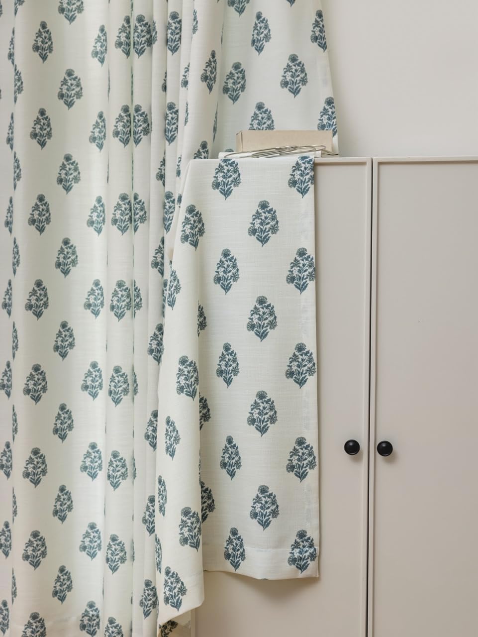 Linen Blend Pinch Pleated Curtains for Living Room, Bedroom, Dining Room - Light Filtering Curtains 2 Panels Set - Luxury and Modern Floral Printed Design - Beige White, 30" W x 96" L