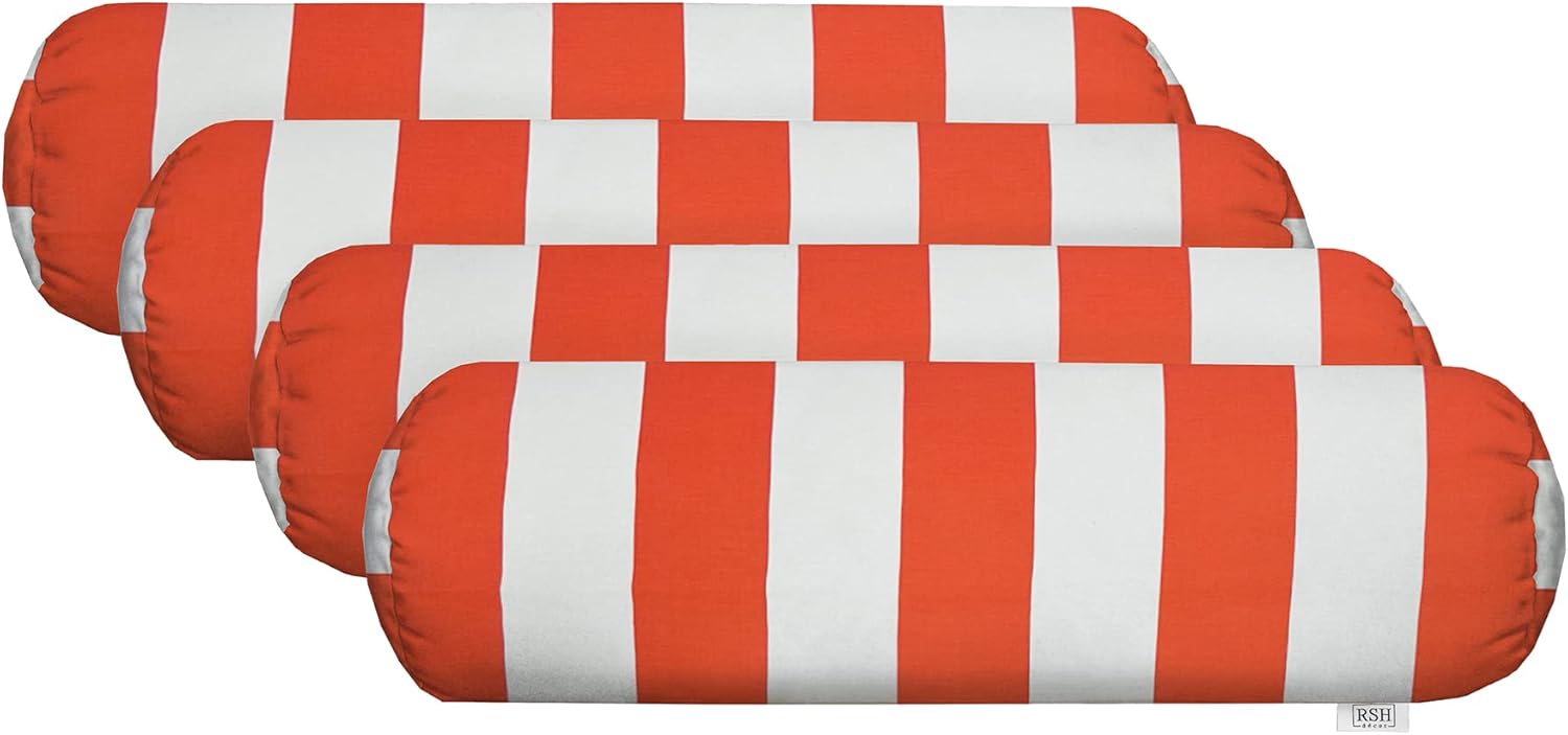 RSH Décor Neck Roll Bolster Pillows – Set of 4 | 20” x 6” | Outdoor Throw Pillows for Patio Furniture, Porch, Deck, or Poolside Chairs | Water & Fade-Resistant | Navy & White Stripe