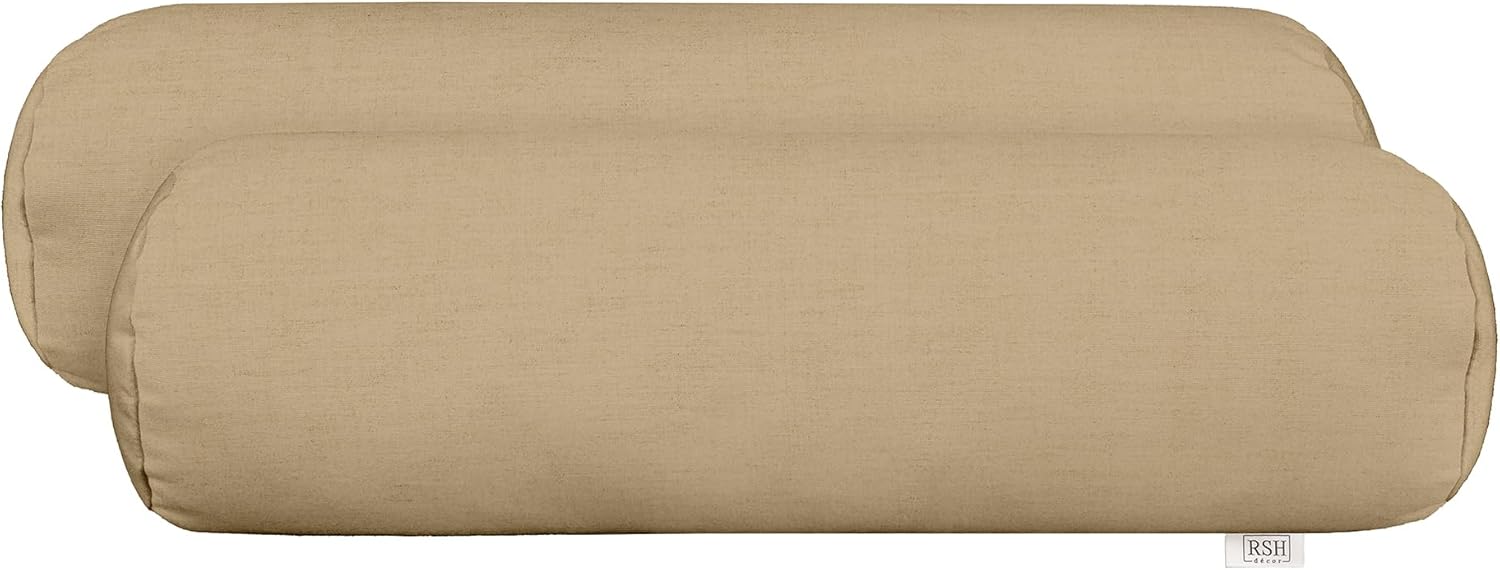 RSH Décor Sunbrella Jumbo Neck Roll Bolster Pillows – Set of 2 | 24” x 8” | Outdoor Throw Pillows for Patio Furniture, Porch, Deck, or Poolside Chairs | Waterproof & Fade-Resistant | Canvas White