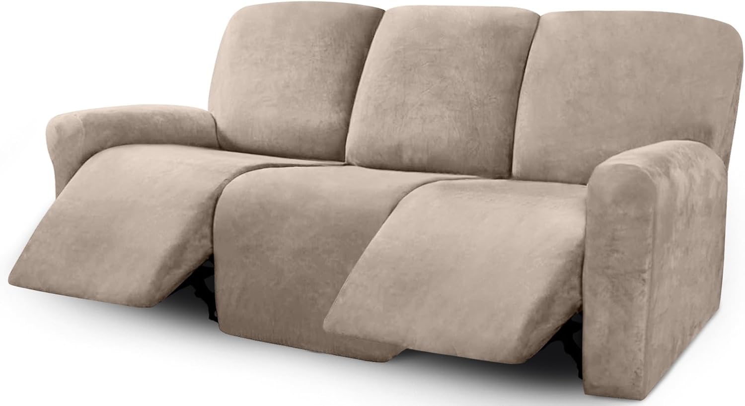 ULTICOR Velvet 8-Pieces Recliner Sofa Covers Stretch Reclining Couch Covers for 3 Cushion Reclining Sofa Slipcovers Furniture Covers Thick Soft Washable (3 Seater Recliner Cover, Dark Gray)