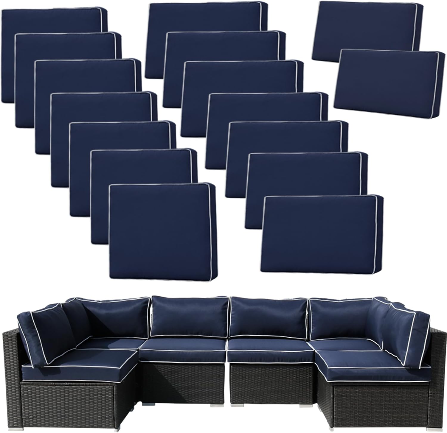 14Pieces Patio Cushion Covers Replacement Outdoor Couch Cushions Covers Splashproof Sofa Slipcovers Set with Zippers,Patio Furniture Protector Cover Only(Light Gray,25.6×25.6×3.94inches)