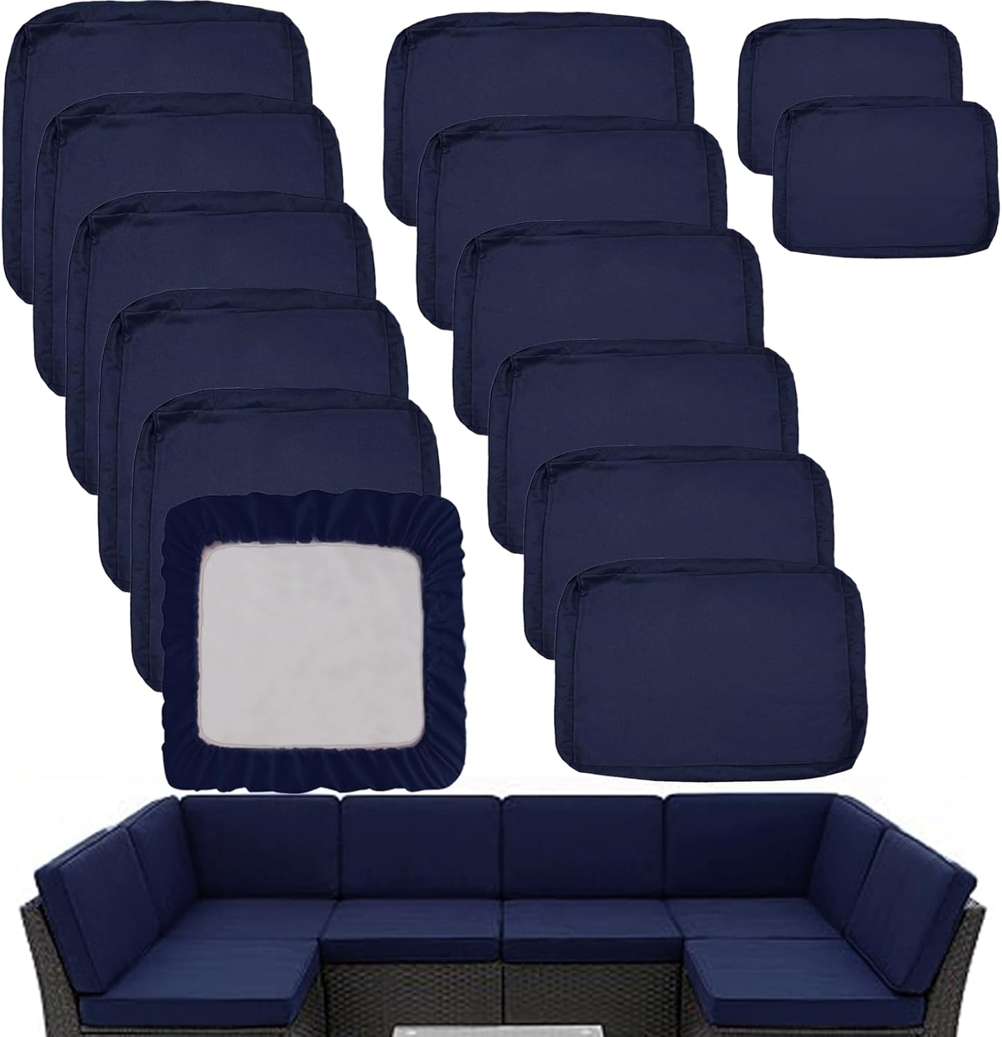 Sqodok Outdoor Cushion Covers 14Pcs Patio Cushion Slipcovers, Replacement Waterproof for 6-Seaters Sofa, Outdoor Furniture Cushion Slipcovers Set Seat and Back, Covers Only, Tan
