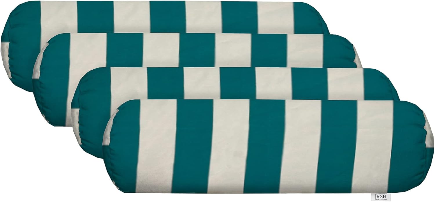 RSH Décor Neck Roll Bolster Pillows – Set of 4 | 20” x 6” | Outdoor Throw Pillows for Patio Furniture, Porch, Deck, or Poolside Chairs | Water & Fade-Resistant | Navy & White Stripe