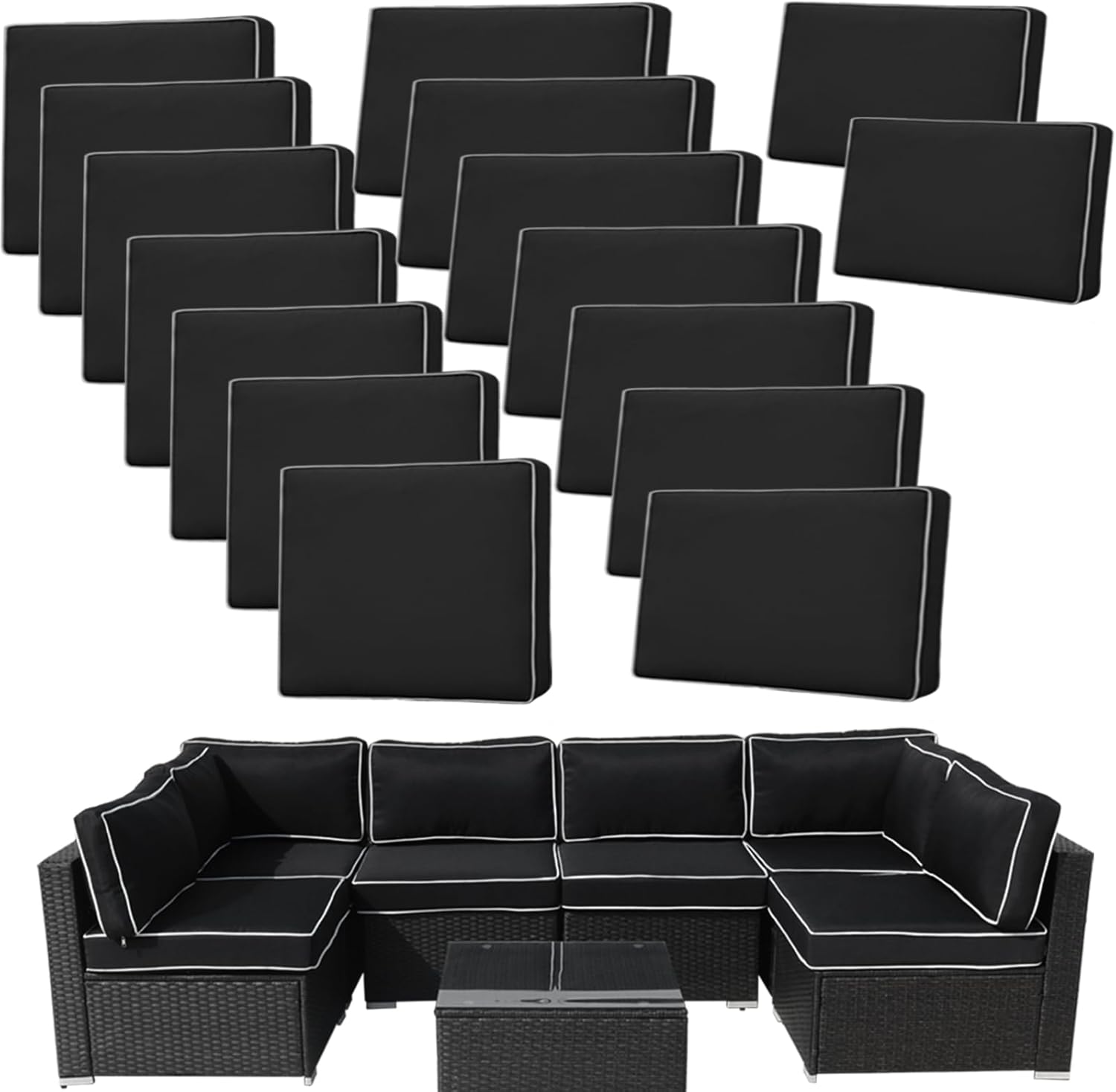 14Pieces Patio Cushion Covers Replacement Outdoor Couch Cushions Covers Splashproof Sofa Slipcovers Set with Zippers,Patio Furniture Protector Cover Only(Light Gray,25.6×25.6×3.94inches)