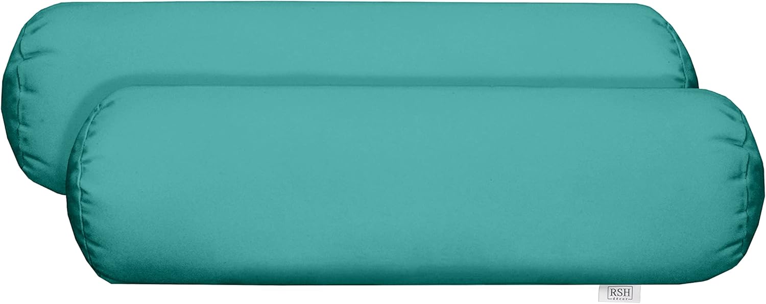 RSH Décor Sunbrella Jumbo Neck Roll Bolster Pillows – Set of 2 | 24” x 8” | Outdoor Throw Pillows for Patio Furniture, Porch, Deck, or Poolside Chairs | Waterproof & Fade-Resistant | Canvas White