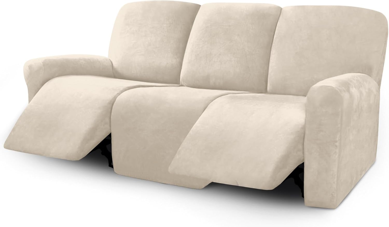ULTICOR Velvet 8-Pieces Recliner Sofa Covers Stretch Reclining Couch Covers for 3 Cushion Reclining Sofa Slipcovers Furniture Covers Thick Soft Washable (3 Seater Recliner Cover, Dark Gray)