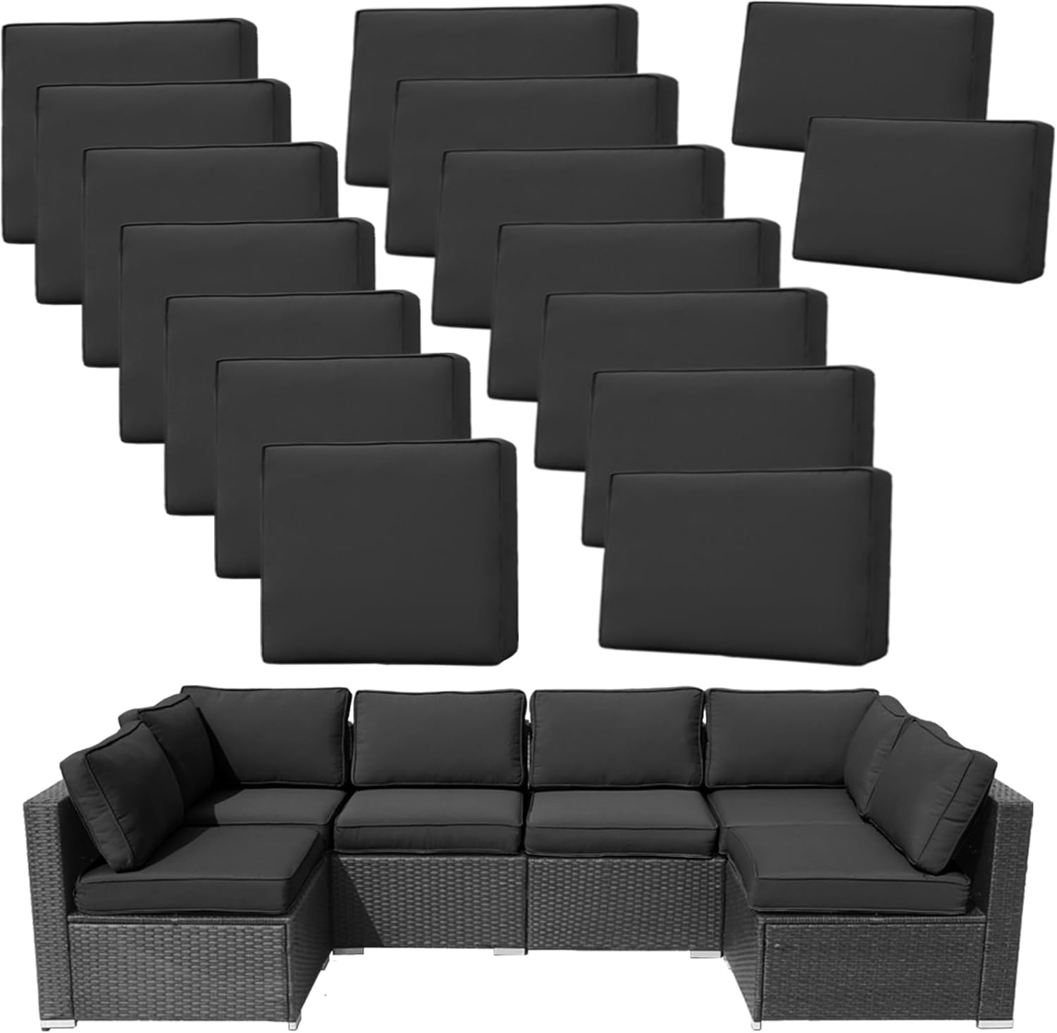 14Pieces Patio Cushion Covers Replacement Outdoor Couch Cushions Covers Splashproof Sofa Slipcovers Set with Zippers,Patio Furniture Protector Cover Only(Light Gray,25.6×25.6×3.94inches)
