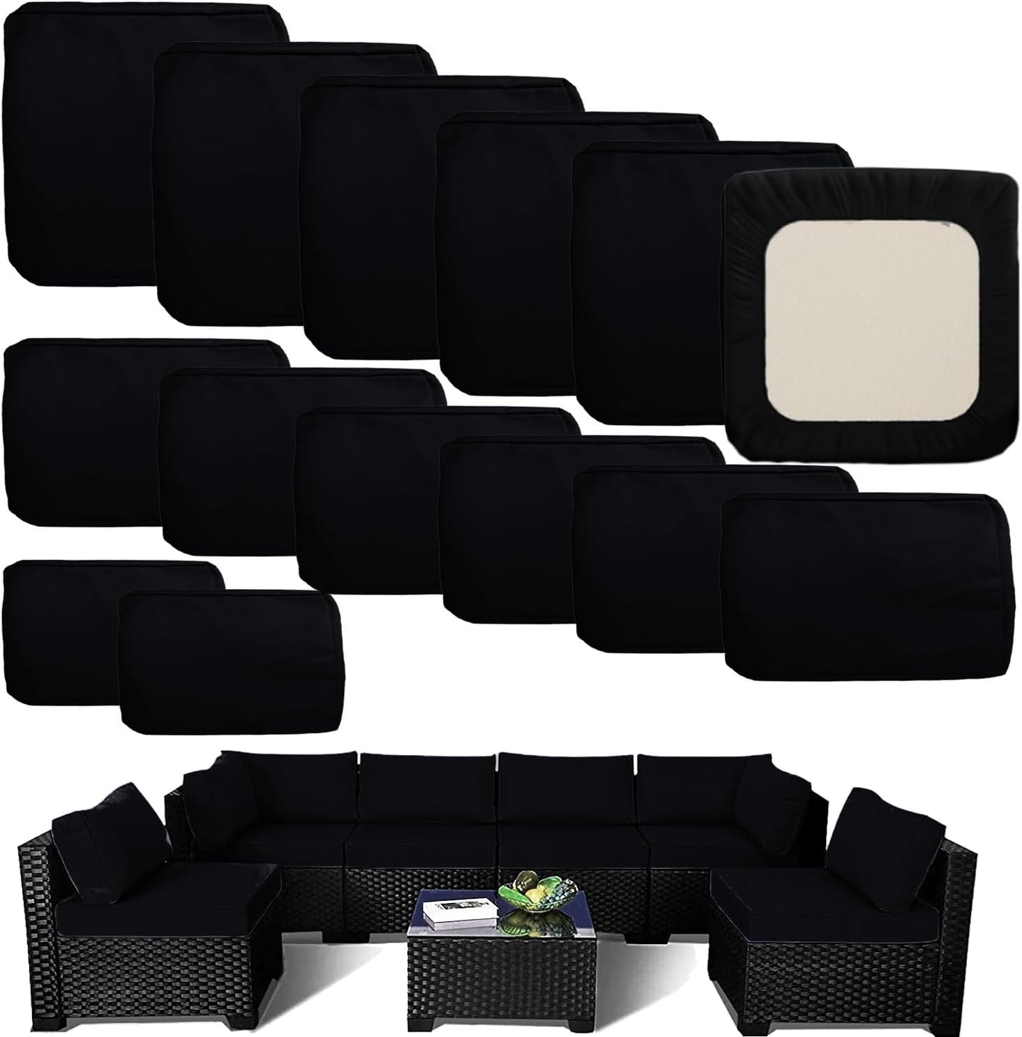 Outdoor Cushion Covers Replacement 14 Pcs Patio Cushion Covers fit for 7Pieces 6-Seater Wicker Rattan Sectional Couch Sofa Outdoor Cushion Slipcovers Set Seat and Back Cover Only, Grey