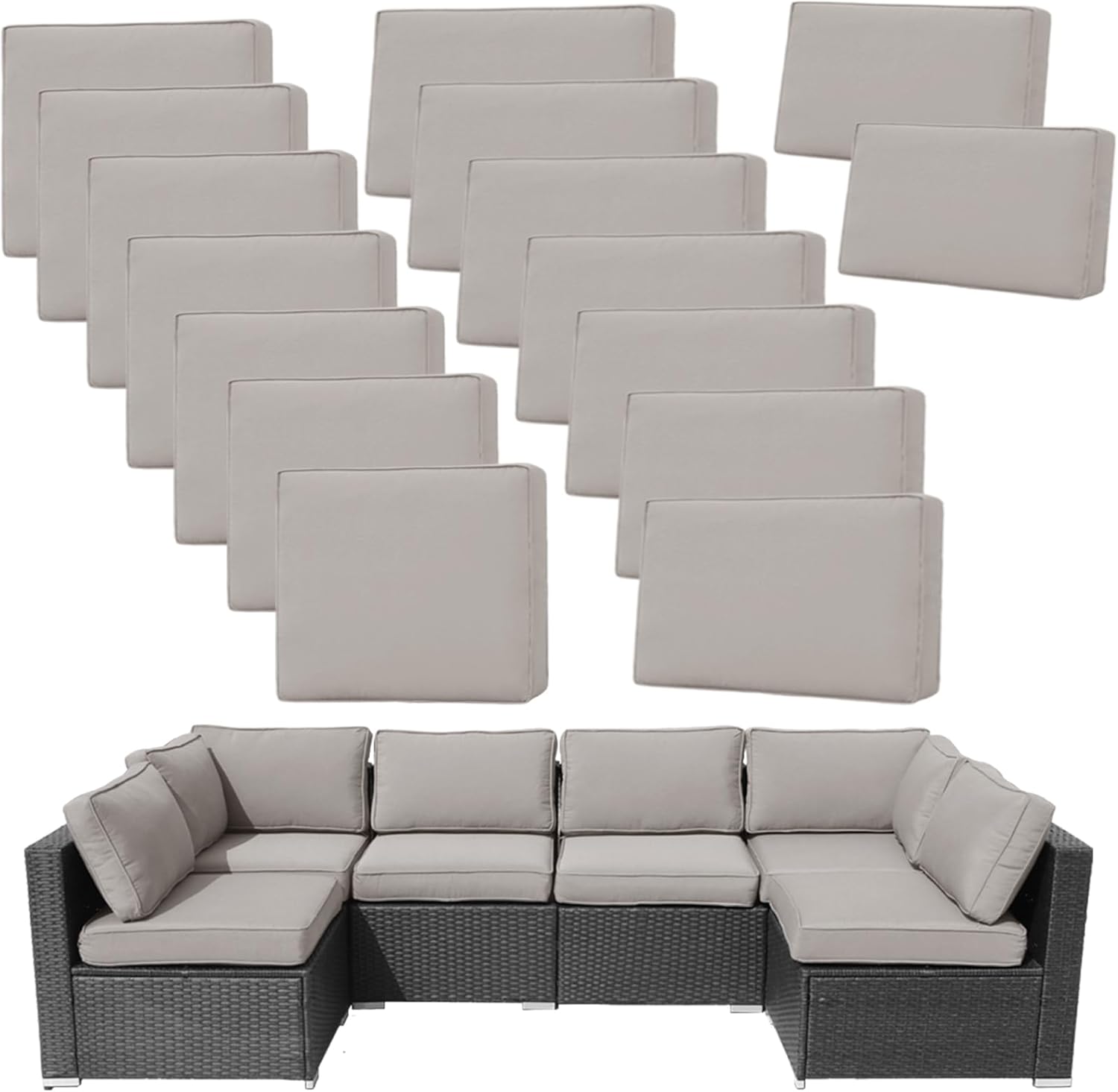 14Pieces Patio Cushion Covers Replacement Outdoor Couch Cushions Covers Splashproof Sofa Slipcovers Set with Zippers,Patio Furniture Protector Cover Only(Light Gray,25.6×25.6×3.94inches)