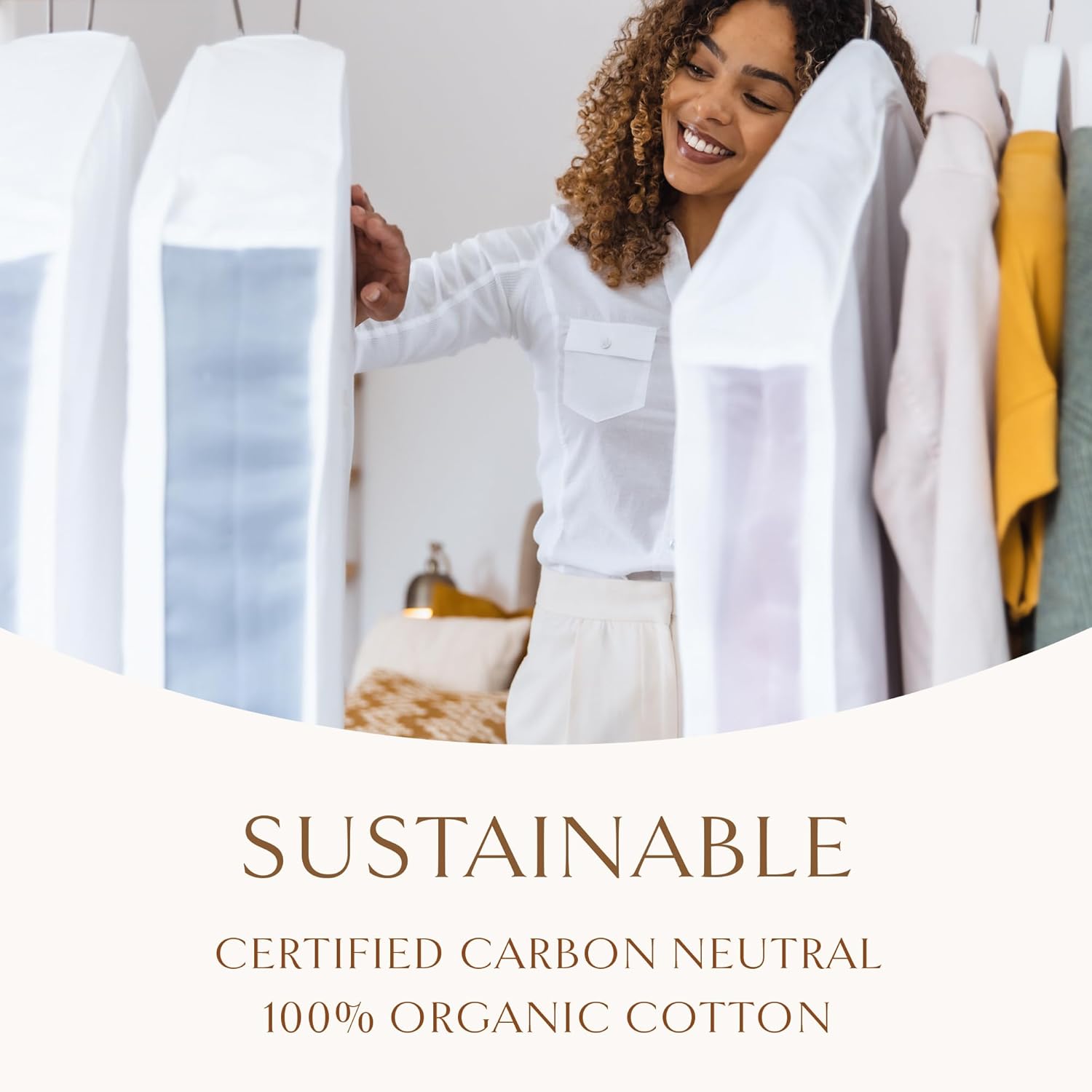 Hayden Hill Luxury Organic Cotton Garment Storage Bag - Short 40 Inch - Breathable Hanging Clothes Bag for Short Dresses, Jackets & Suit Bags for Closet Storage - Certified Carbon Neutral