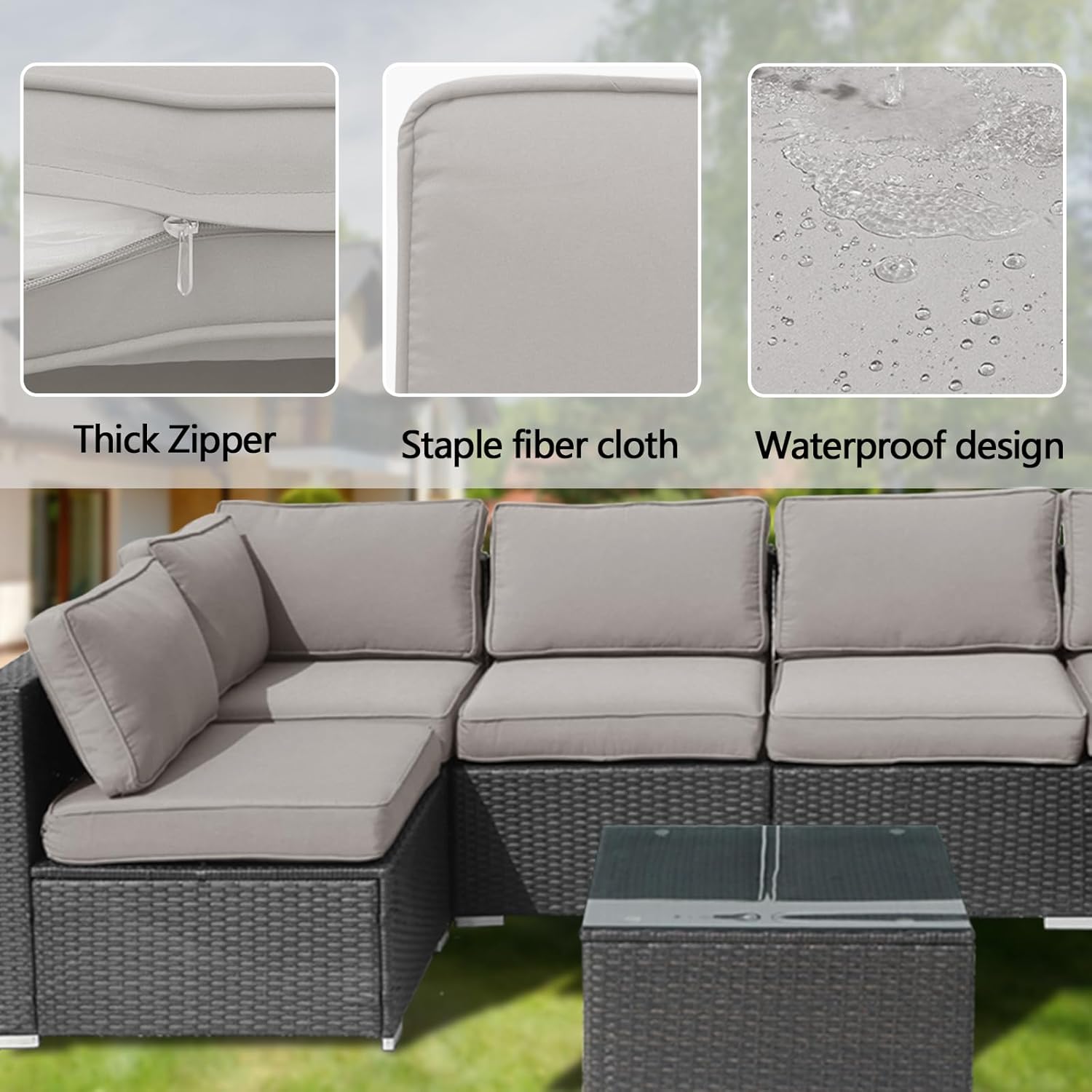 14Pieces Patio Cushion Covers Replacement Outdoor Couch Cushions Covers Splashproof Sofa Slipcovers Set with Zippers,Patio Furniture Protector Cover Only(Light Gray,25.6×25.6×3.94inches)