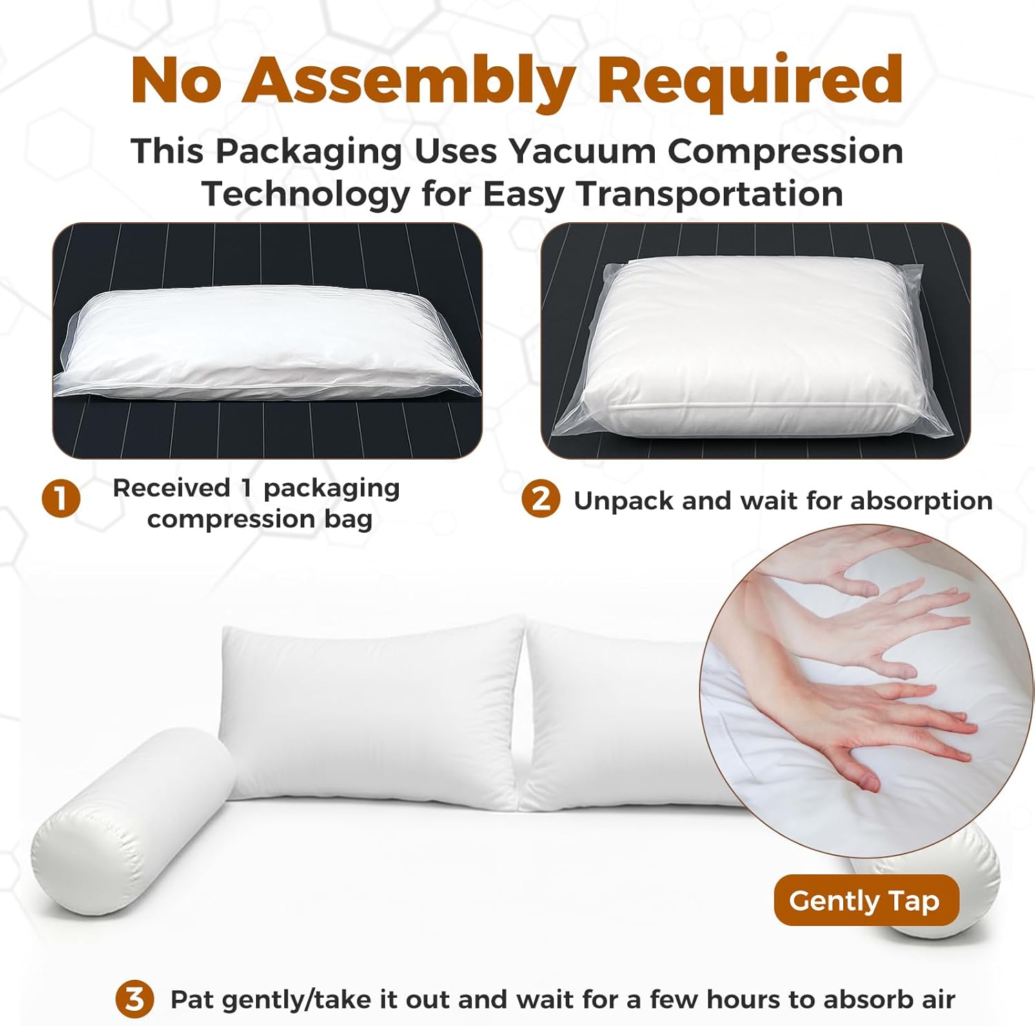 Twin Size Bolster & Back Pillow Inserts Replacement Set with 3D Cotton Filling,Bolster Cushions for Outdoor or Indoor Twin Daybed,Insert ONLY