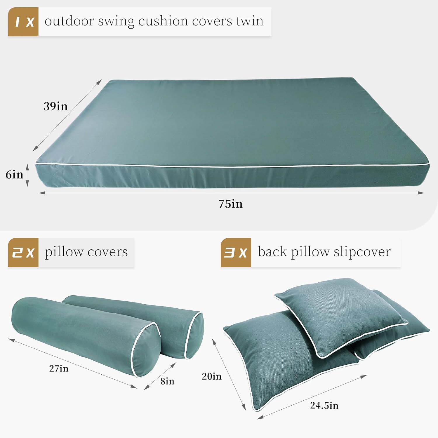 Twin Size Porch Swing Bed Cushion Cover,Waterproof Outdoor Twin Mattress Cover for Daybed,Outdoor Daybed Cushion Bolster Pillow Fitted Sheet Cover,Only Cover (Aqua Leala, 75 * 39 * 6in)