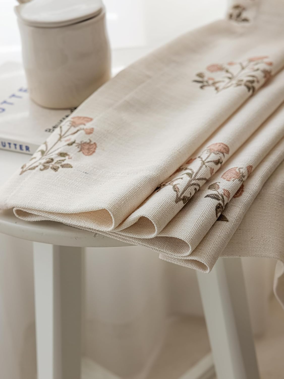 Linen Blend Pinch Pleated Curtains for Living Room, Bedroom, Dining Room - Light Filtering Curtains 2 Panels Set - Luxury and Modern Floral Printed Design - Beige White, 30" W x 96" L