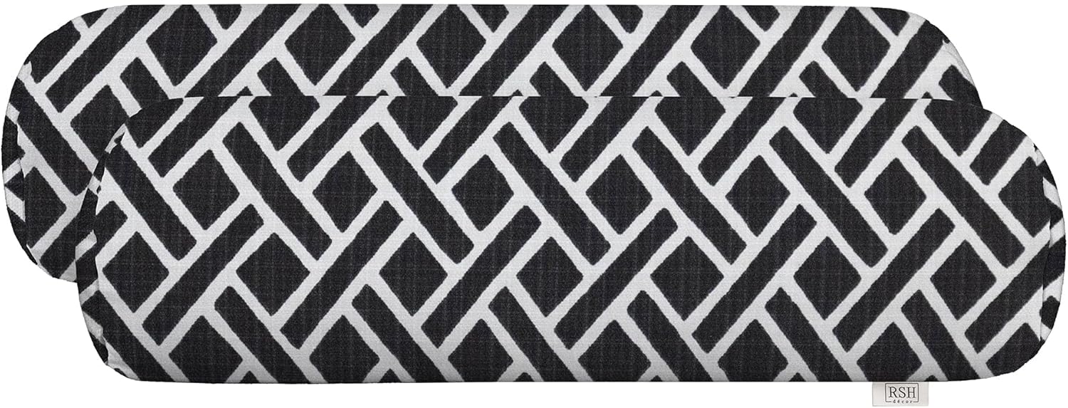 RSH Décor Neck Roll Bolster Pillows – Set of 4 | 20” x 6” | Outdoor Throw Pillows for Patio Furniture, Porch, Deck, or Poolside Chairs | Water & Fade-Resistant | Navy & White Stripe