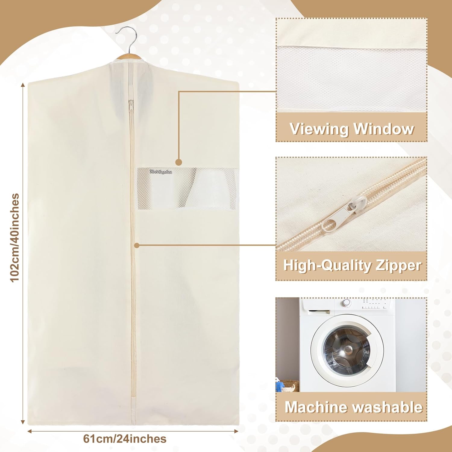 Aliceset 6 Pcs 24 x 40 Inches Cotton Garment Bags for Hanging Clothes, Canvas Suit Bags for Clothes Coats Jackets Shirts Closet Storage Travel Gusseted Hanging Garment Cover