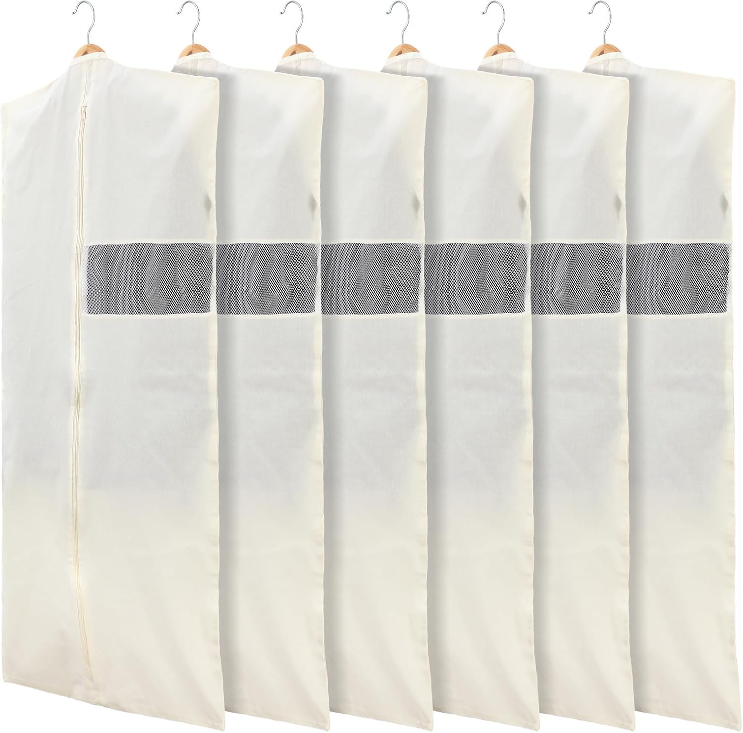 Aliceset 6 Pcs 24 x 40 Inches Cotton Garment Bags for Hanging Clothes, Canvas Suit Bags for Clothes Coats Jackets Shirts Closet Storage Travel Gusseted Hanging Garment Cover