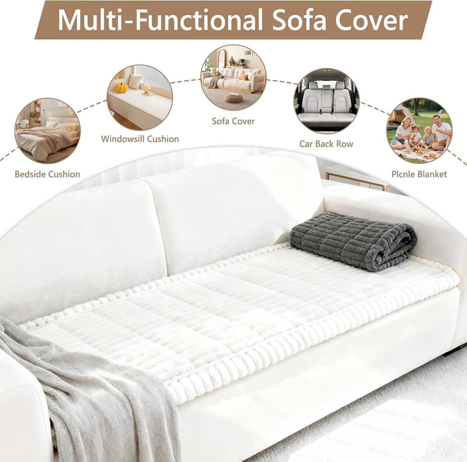 Capslpad Sofa Covers for Pets Washable Non Slip Dog Couch Cover Fuzzy Sofa Slipcover Geometric Pet Friendly Mat Cushion Protector Travel Pet Mat for Living Bedroom Car Back Seat, White 27.5"x82.6"